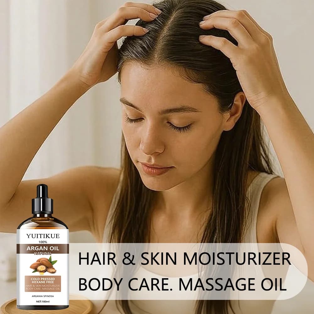 Huile d'Argan 100% Naturelle YUITIKUE | Pressé à froid, sans hexane, pour les soins des cheveux, de la peau, du corps et du massage, 100 ml