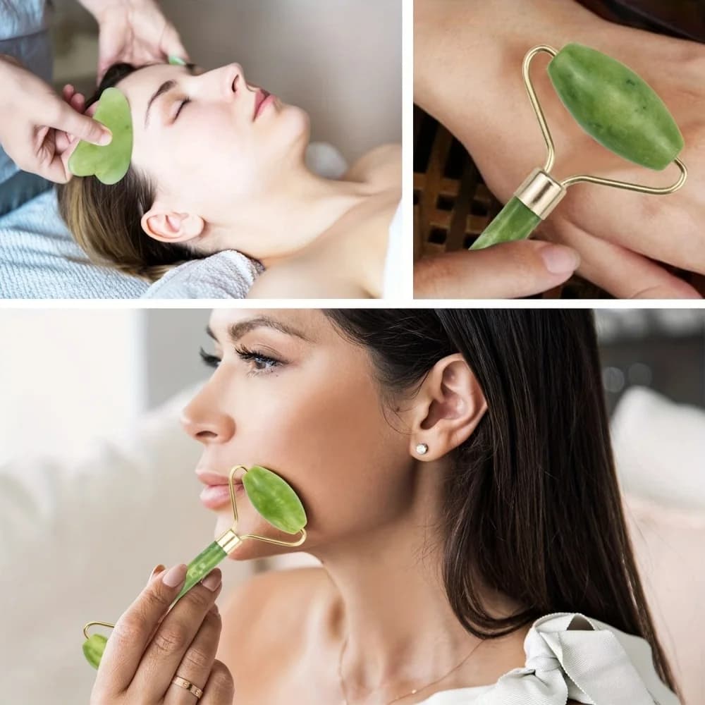 1 Rouleau de massage en jade pour éliminer les rides du visage