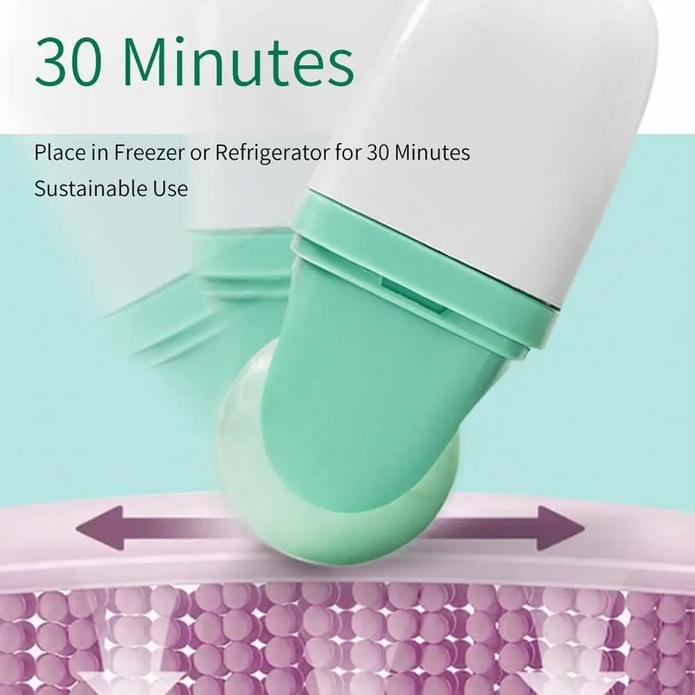 Rouleau de glace facial à double tête, utilisé pour le massage du visage et de la tête, en matériau en résine, sans parfum ni batterie