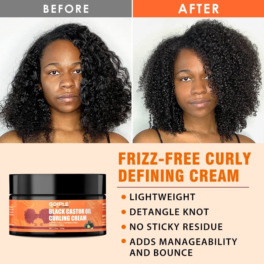 Crème Coiffante GOIPLE à l'Huile de Ricin Noire Naturelle – Définition des Boucles, Hydratation et Amélioration de l'Élasticité – Produit pour Cheveux Bouclés