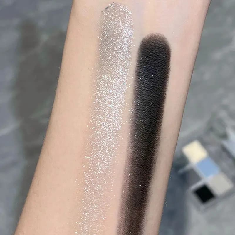 Palette de fards à paupières fumés, gris mat, bleu, 6 couleurs, paillettes argentées, acrylique, maquillage longue durée, cosmétiques