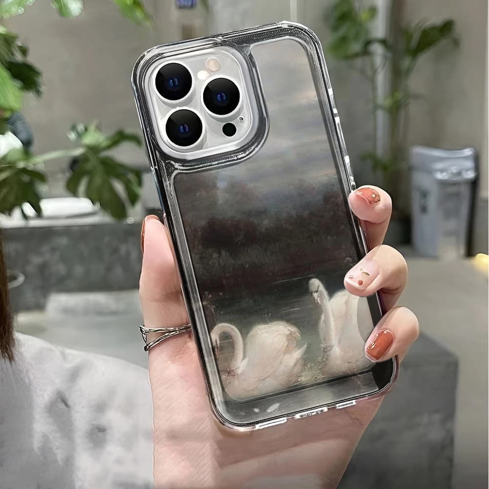 Coque souple en TPU flexible motif cygne peint à l'huile pour iPhone 12 15 11 13 17 Air 14 16 Pro Max Plus Air