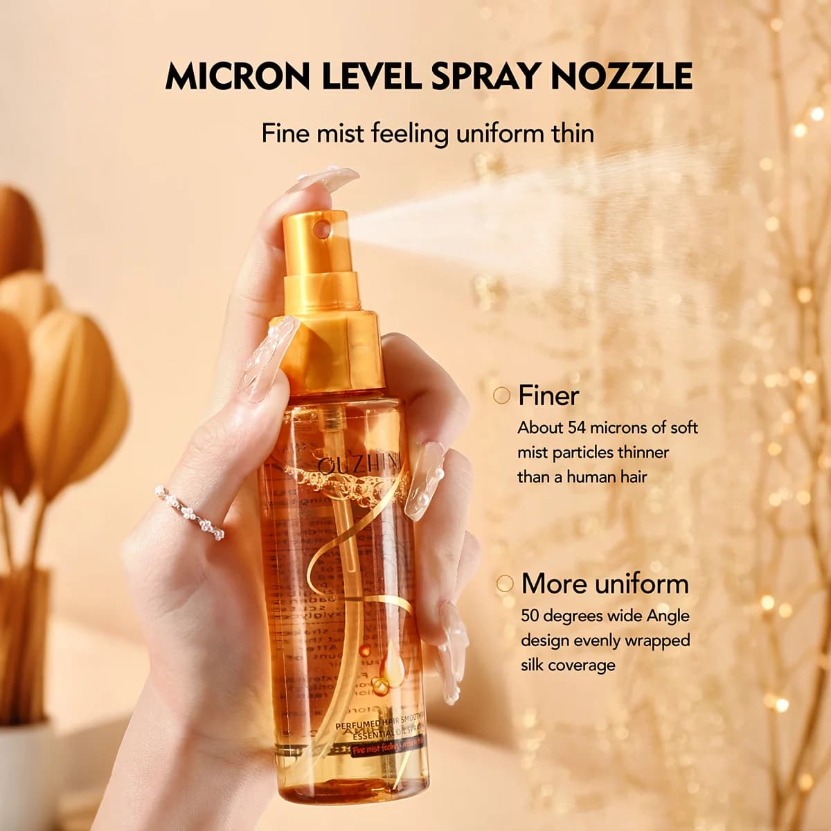 Spray d'huile essentielle parfumée pour les soins capillaires, après-shampoing parfumé, huile essentielle lissante pour les soins capillaires pour prévenir les frisottis, hydratante et nourrissante, s