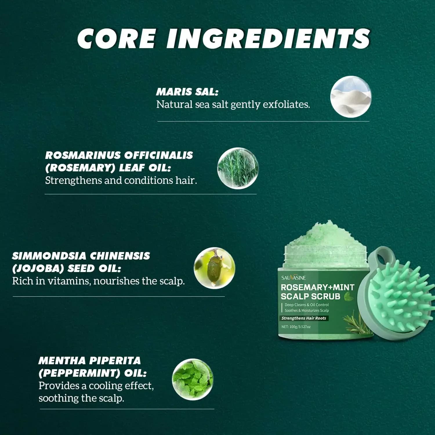 Gommage du cuir chevelu à la menthe au romarin, nettoyage en profondeur, rafraîchissant, contrôle de l'huile, shampoing au romarin pour renforcer les cheveux, nourrissant le cuir chevelu, 100g