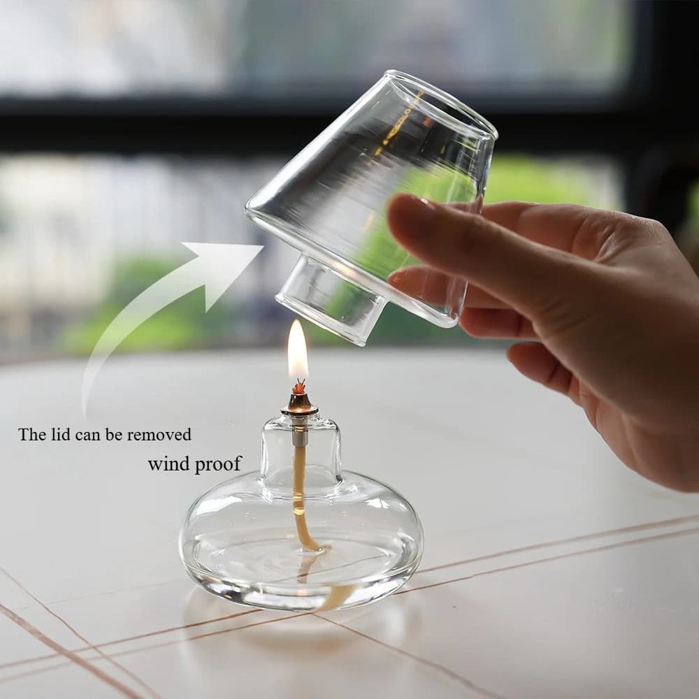 Lampe à huile en verre de Style nordique, bougeoir décoratif de Style européen pour la maison, ornement avec abat-jour, lampe à huile coupe-vent et croustillante