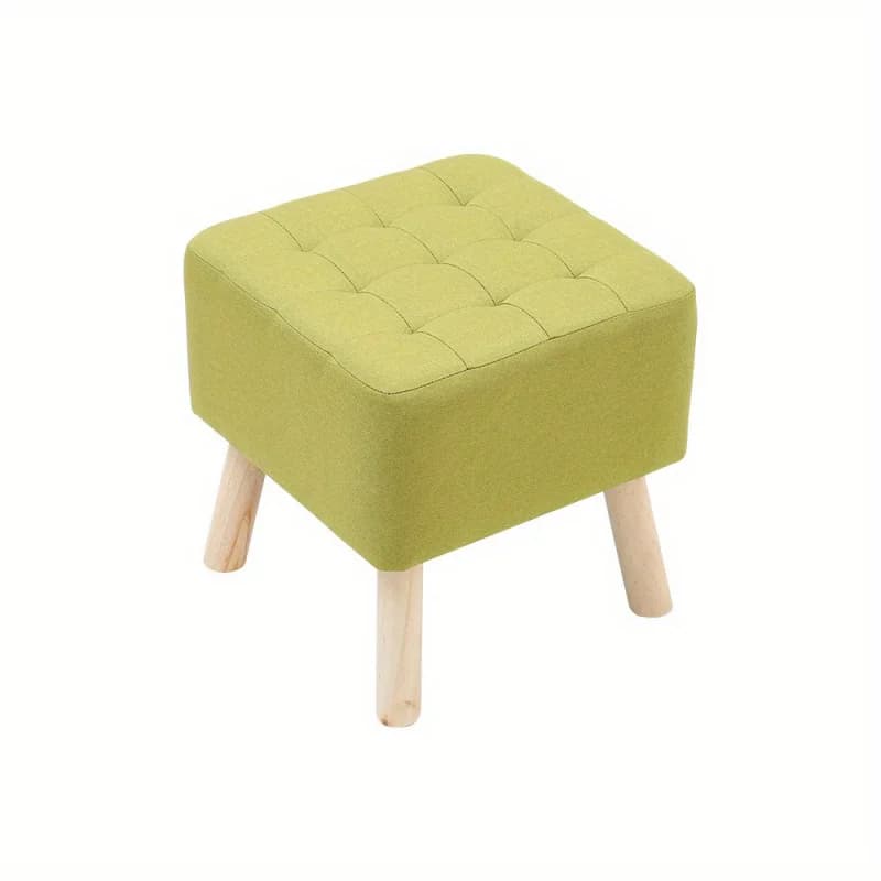 Repose-pieds carré en tissu de lin rembourré avec pieds en bois - Tabouret bas confortable et décoratif pour la maison
