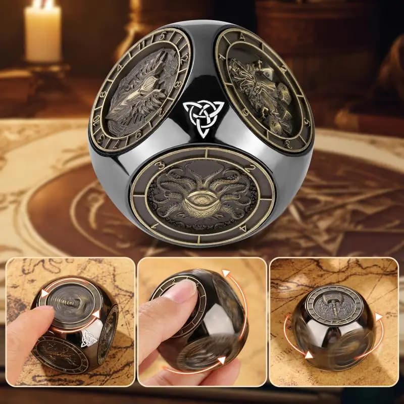 Dés tournants créatifs avec Six motifs différents D4/d6/d8/d10/d12/d20 dés rotatifs en métal 7 en 1 pour les événements de jeux de rôle RPG