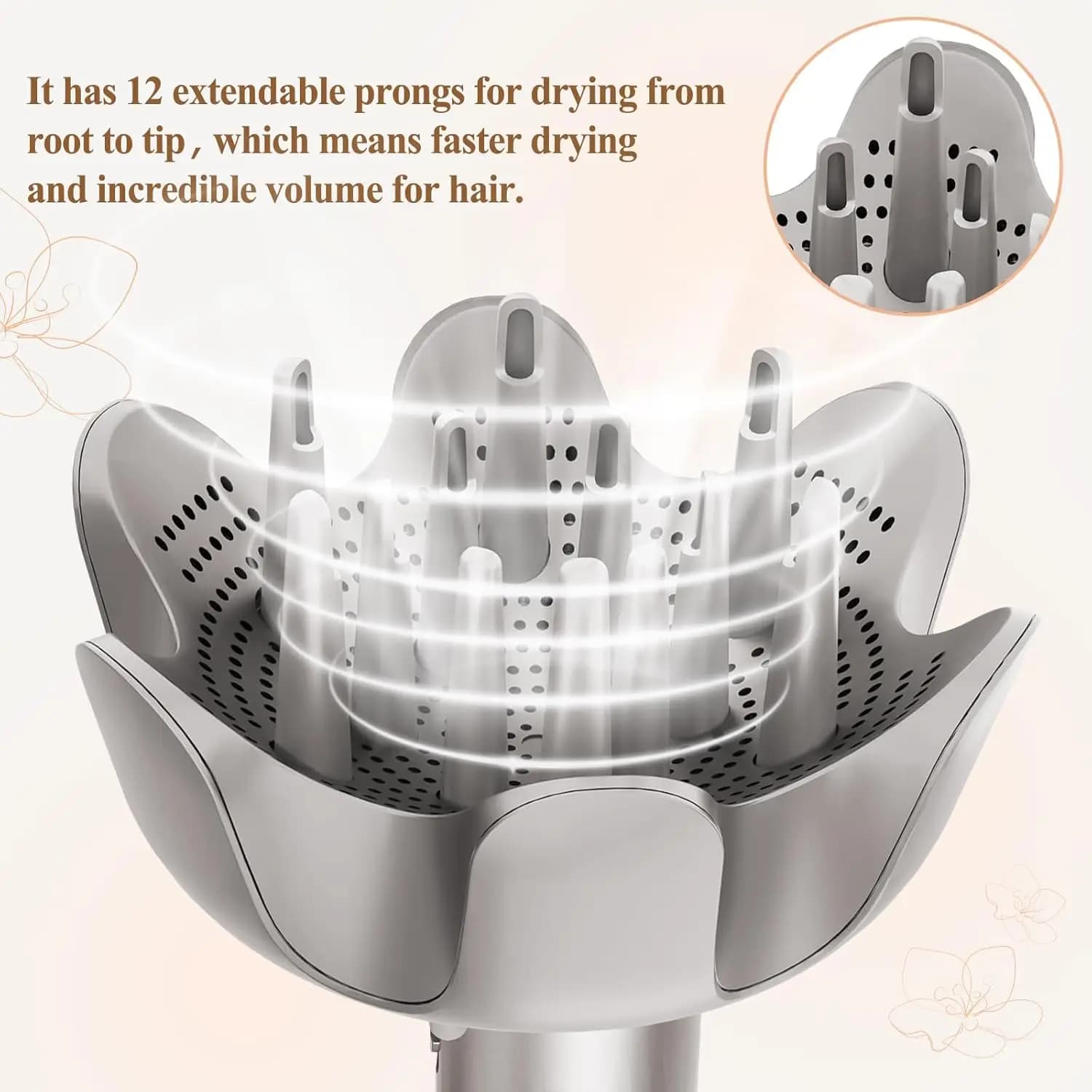 Diffuseur de lotus pointu réglable pour buse de soufflage Flexstyle-Curl Definition pour cheveux bouclés et contrôle