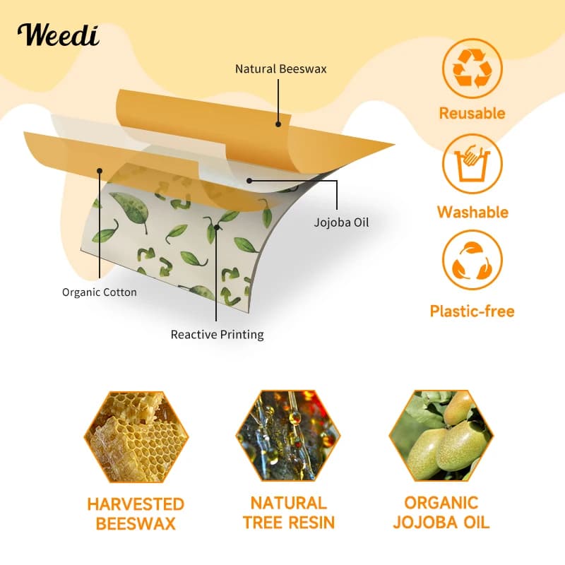 WEEDI Rouleau d'emballage de cire d'abeille réutilisable