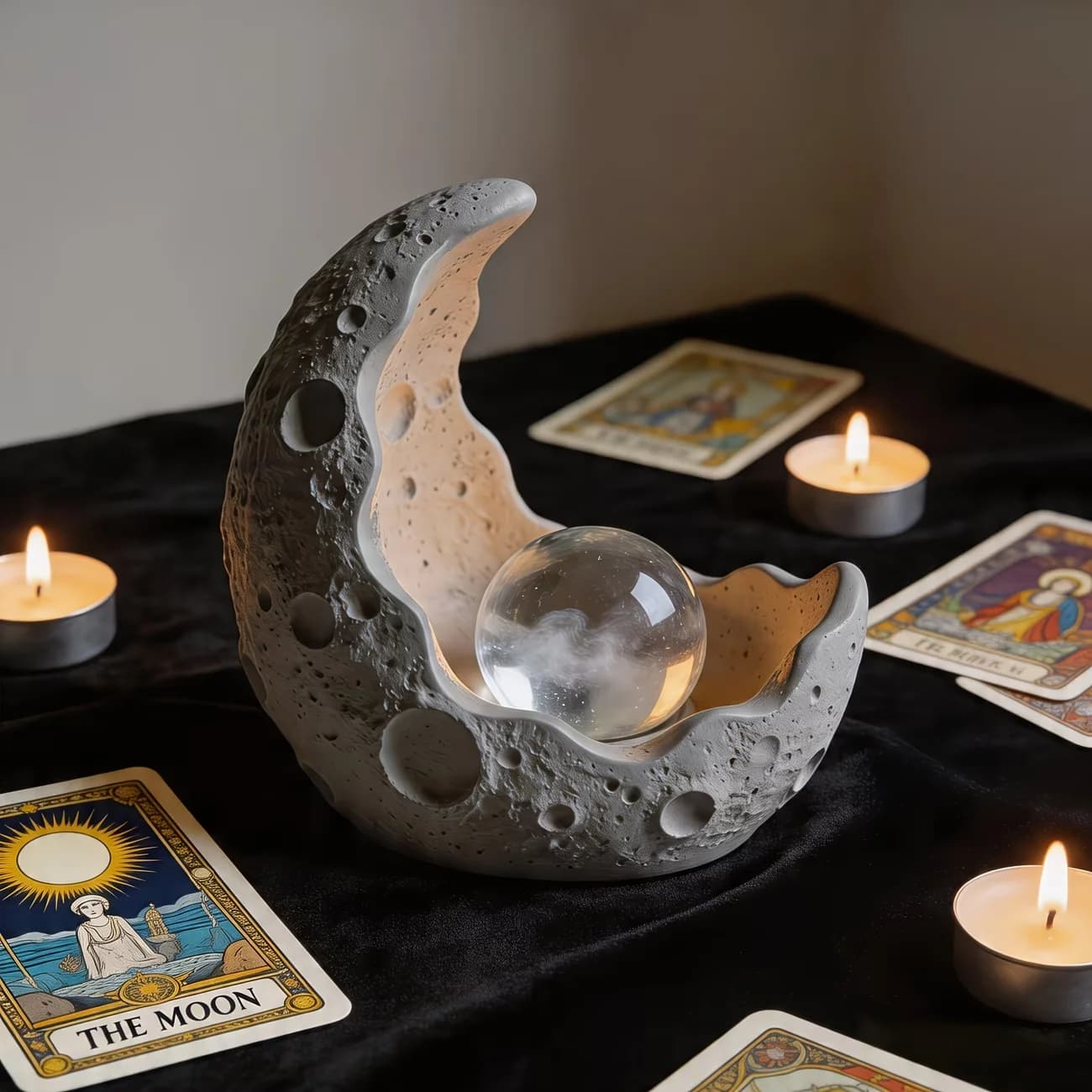 Porte-bougie en forme de croissant de lune texturé, Ornement lune-croissant, Décoration d'ambiance, Artisanat décoratif pour chambre et bureau