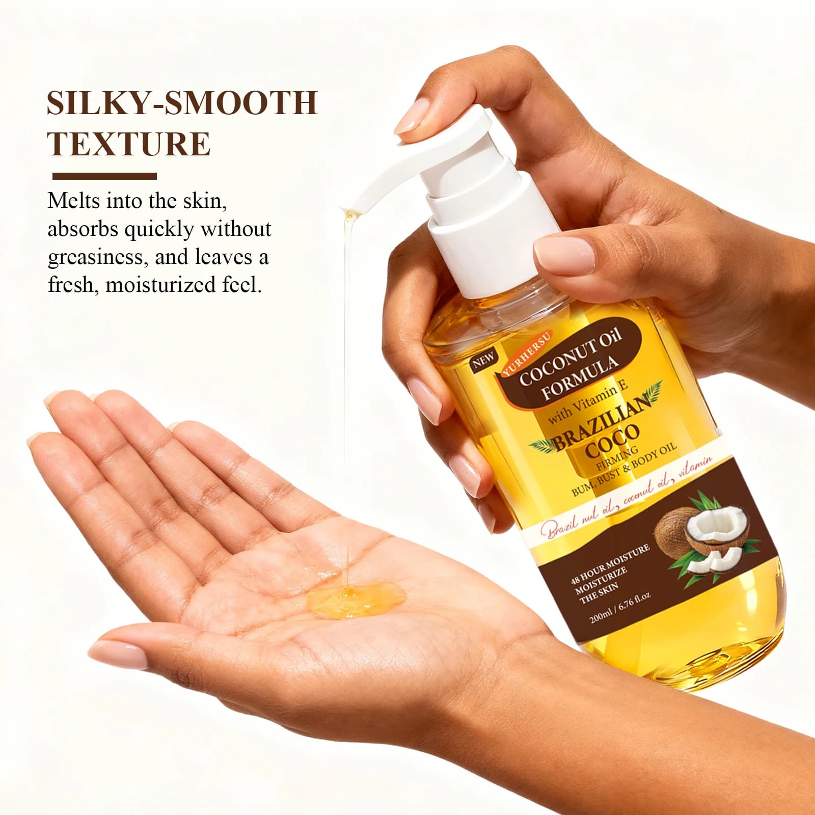 Huile corporelle de noix de coco, raffermissante, estompe, ligne Fine, hydratante, lisse, éclaircissante, rajeunissante, réparatrice, nourrissante, 200ML