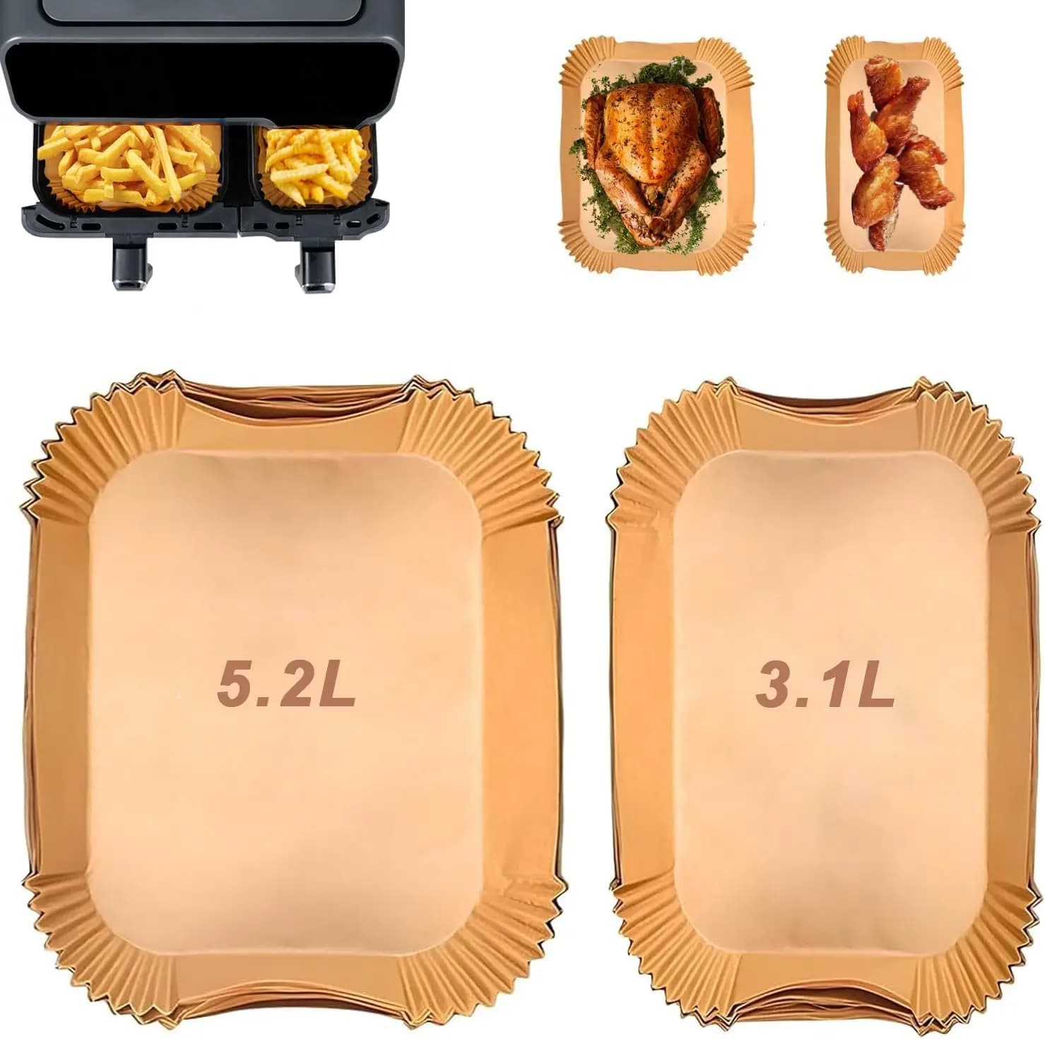 Papier parchemin pour friteuse à air, papier de cuisson compatible avec Moulinex EZ 901820   5,2/3,1 L, Série 3000,Cecotec 5,5/3,5L