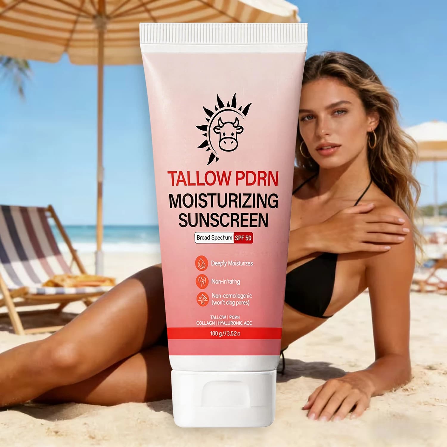 Crème solaire hydratante au suif PDRN SPF 50 - Non comédogène, non grasse, hydrate en profondeur pour tous les types de peau