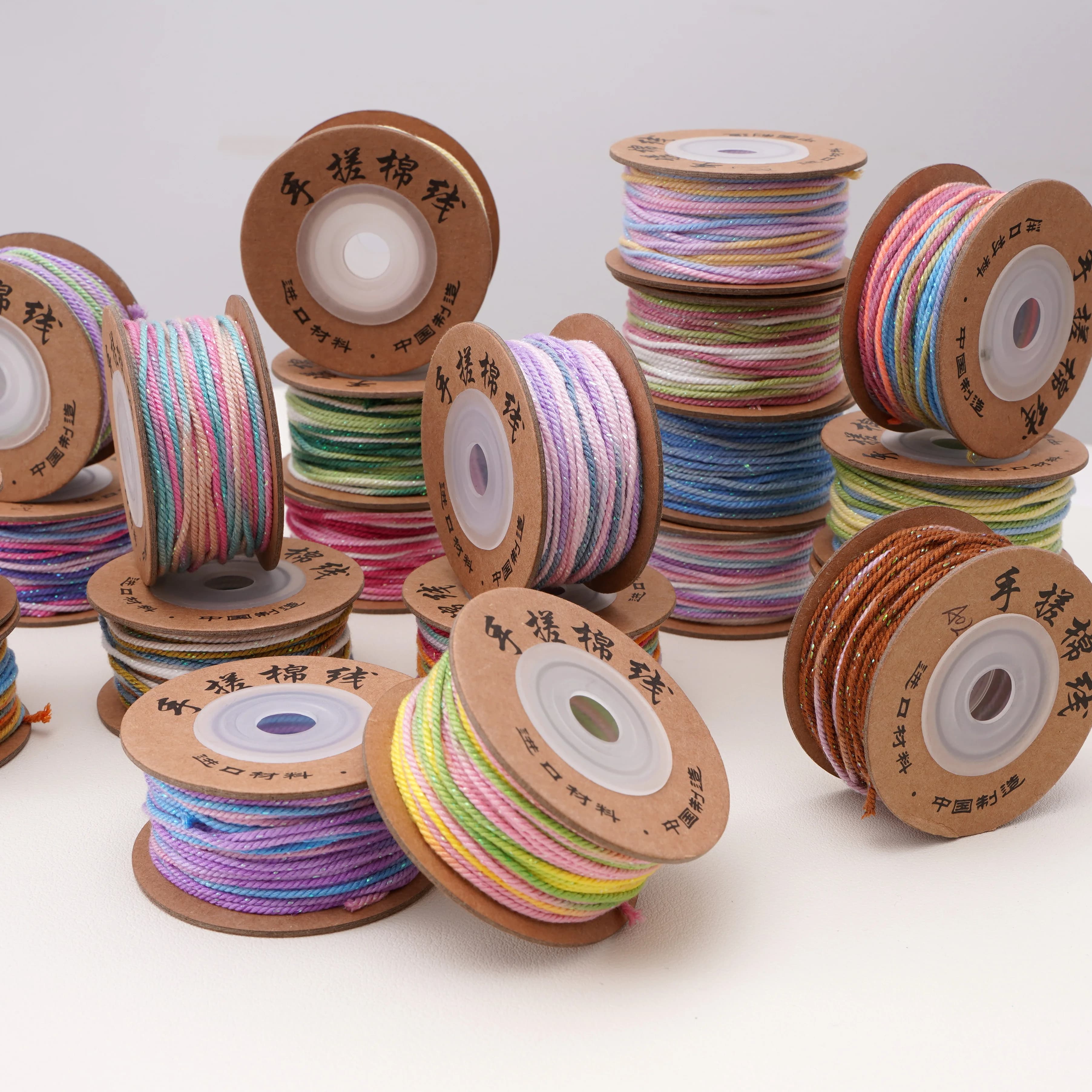 1 Rouleau de Cordon en Coton Torsadé à la Main Effet Ciel Étoilé 1,2 mm pour la Fabrication de Bracelets, Bijoux, Perles et Artisanat DIY