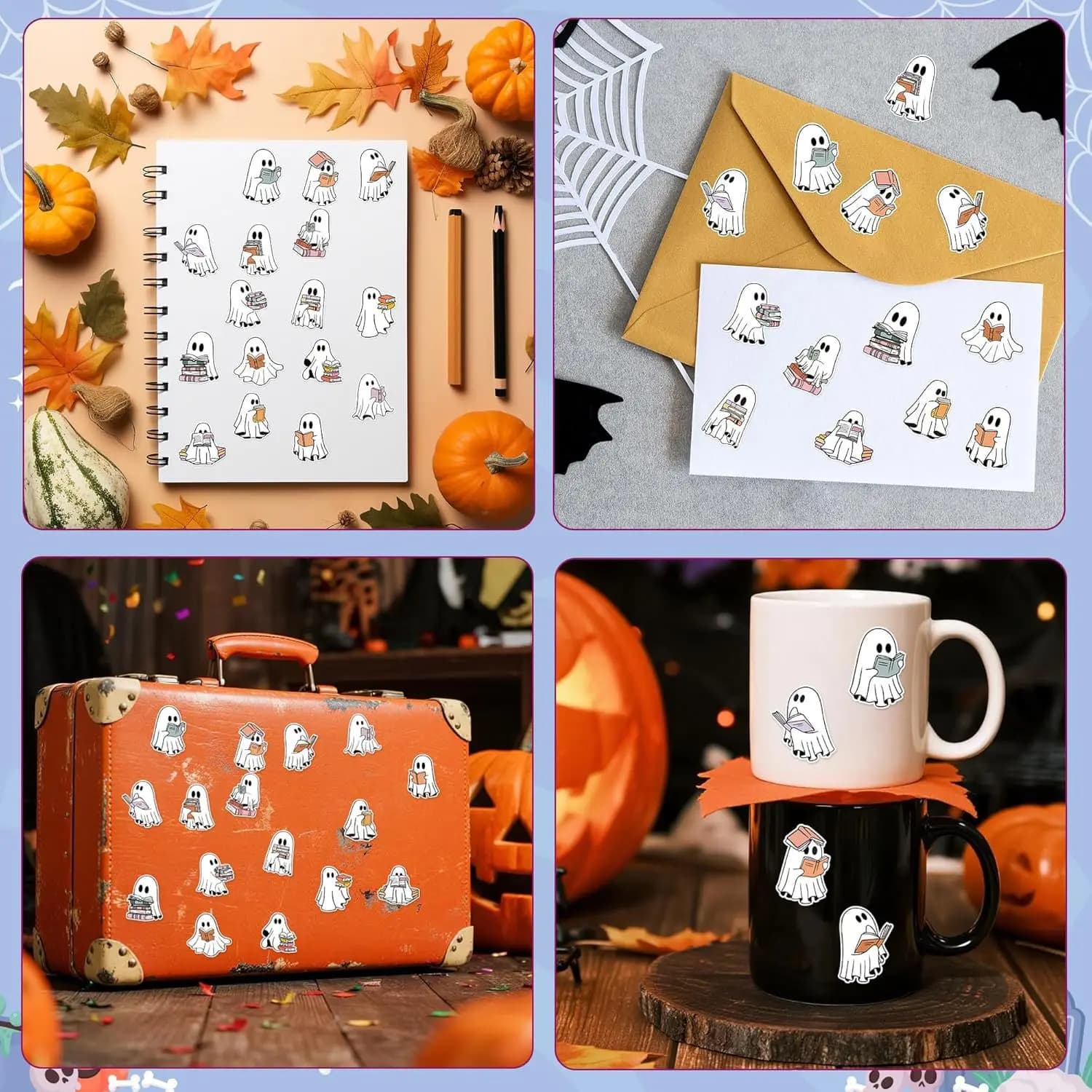 Rouleau d'autocollants pour livre de lecture d'histoire fantôme, 500 pièces, dessin animé d'halloween, petit fantôme, autocollant pour ventilateur de livre, cadeaux décoratifs imperméables