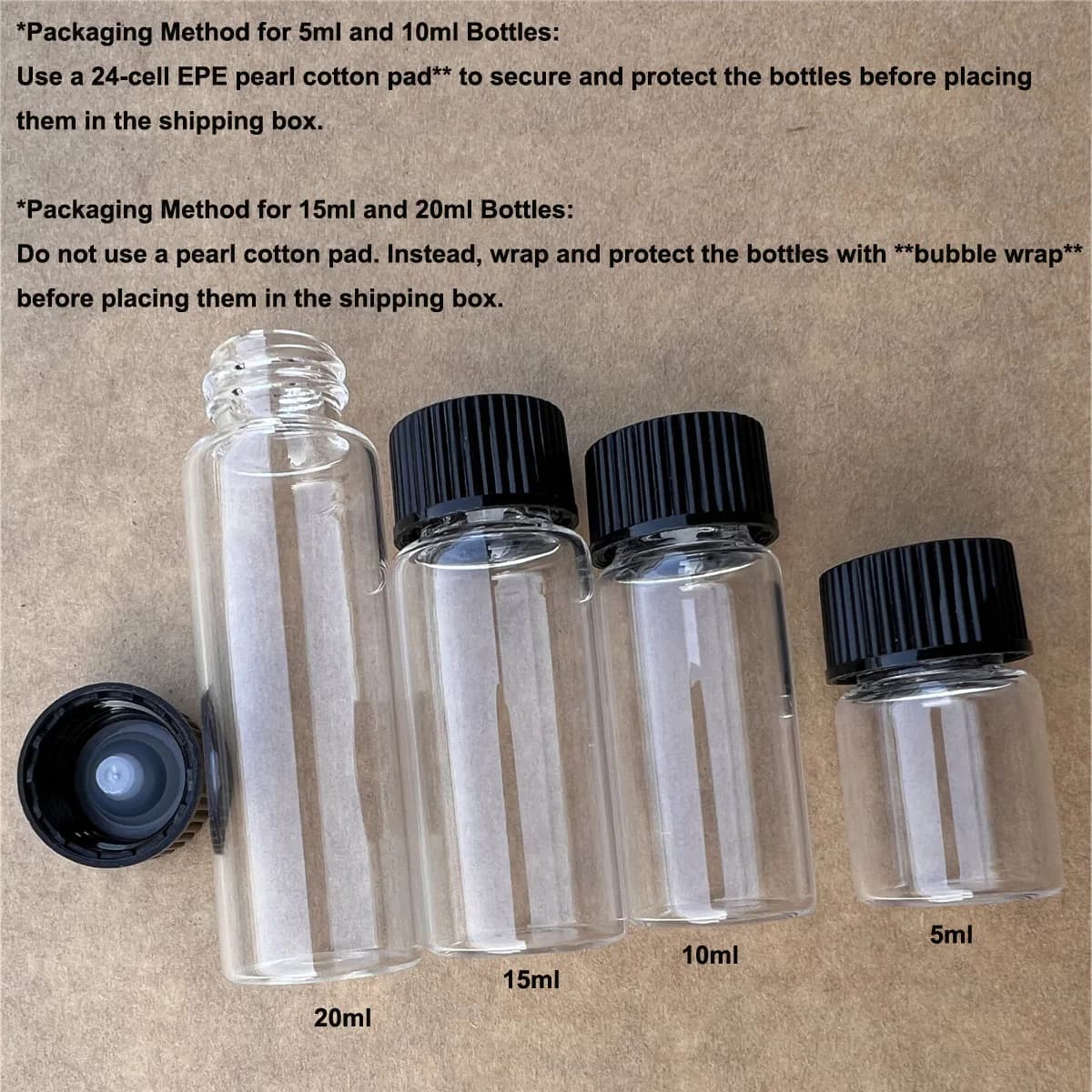 24x Flacons en verre ambré/transparent de 5ml