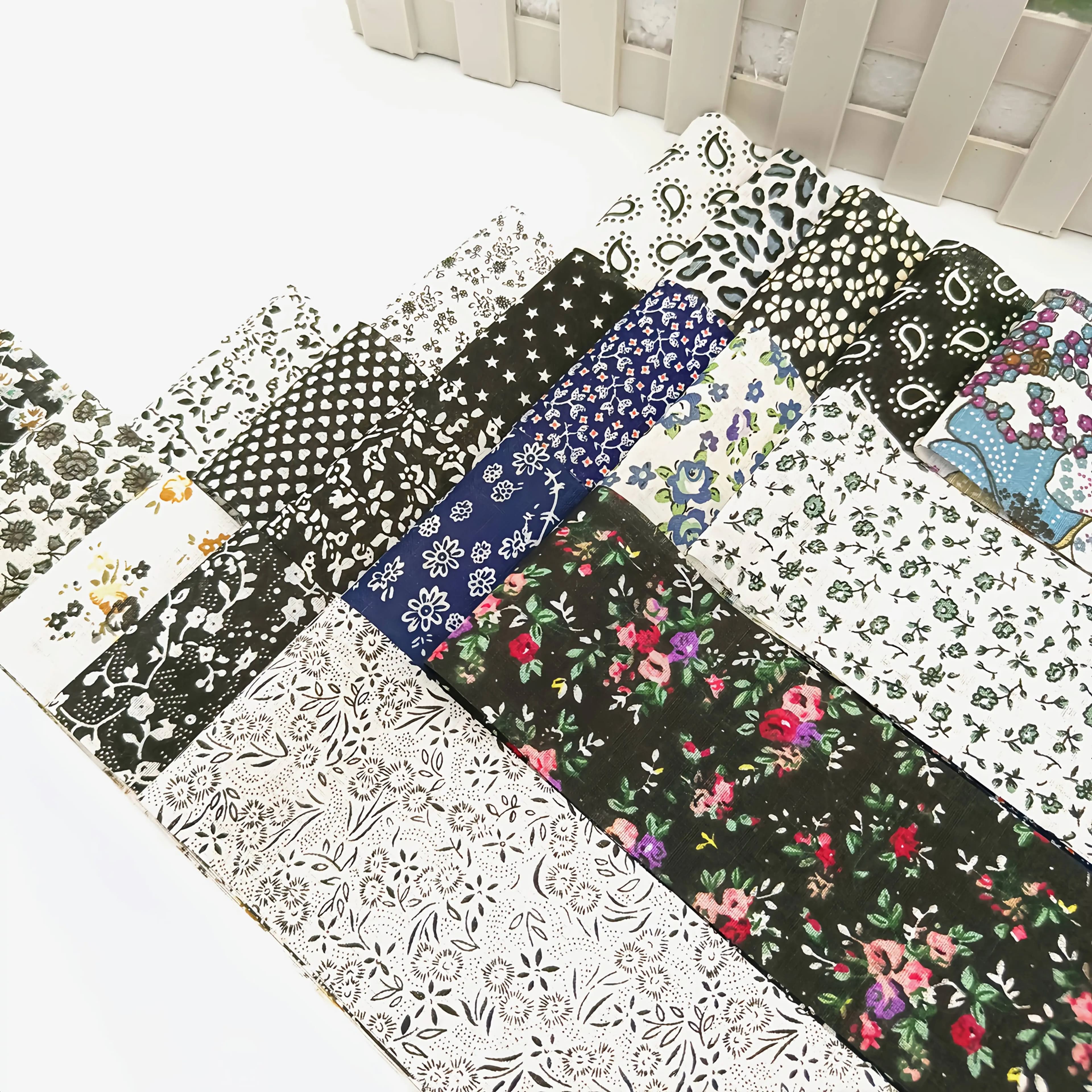 Ensemble de rouleaux de tissu en pur coton imprimé matelassé noir, rouleaux de gelée à motifs de fleurs, patchs carrés décoratifs prédécoupés, bricolage, 40 pièces