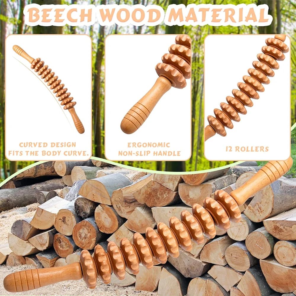 Bâton de Massage à rouleau en bois, outil d'engrenage portatif, outil de roulement à 12 roues, Point de déclenchement à rouleau pliable en bois naturel pur