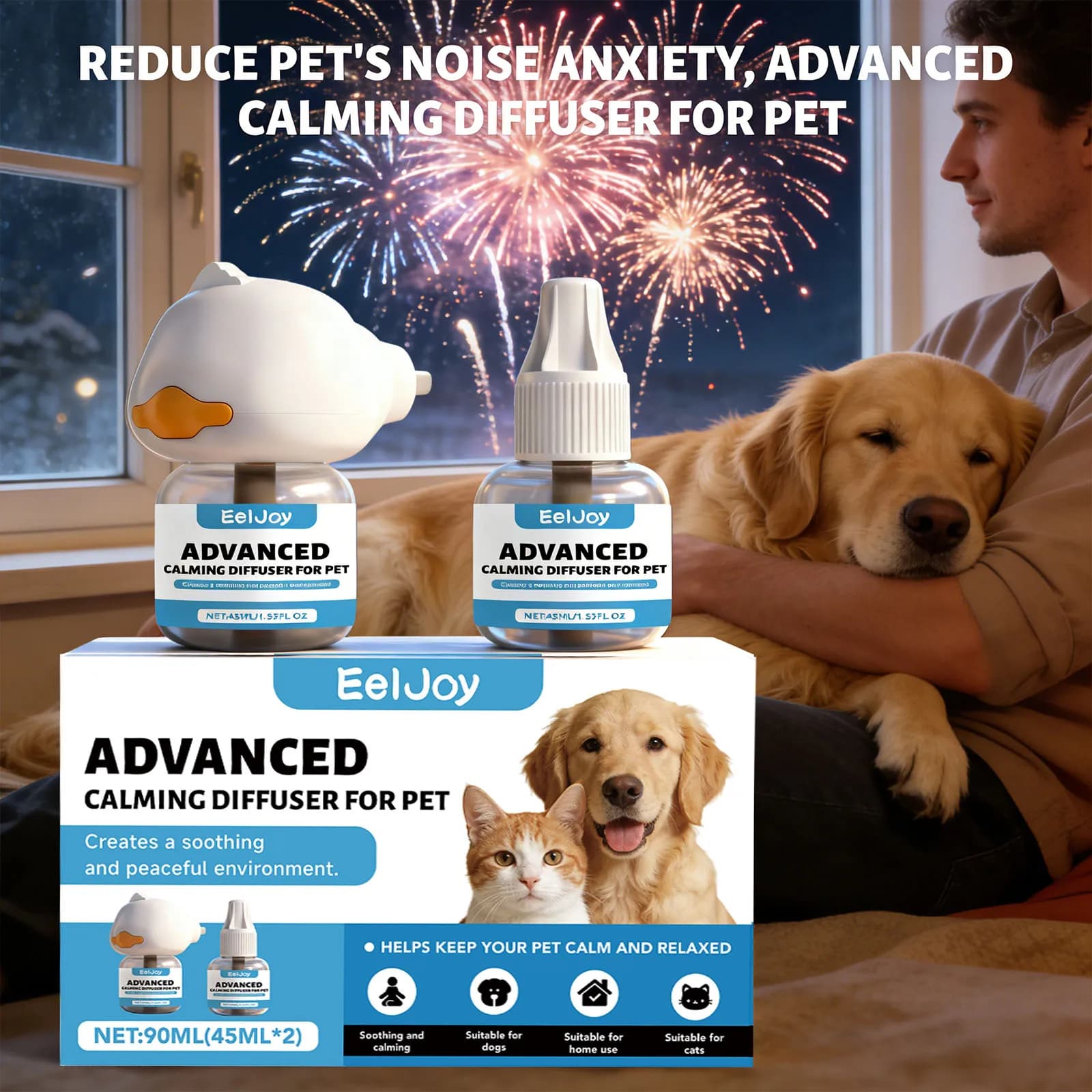 Kit diffuseur apaisant pour chien, relaxation, anti-anxiété, prévention du stress environnemental, prévention de l'incontinence urinaire, liquide apaisant pour animaux de compagnie