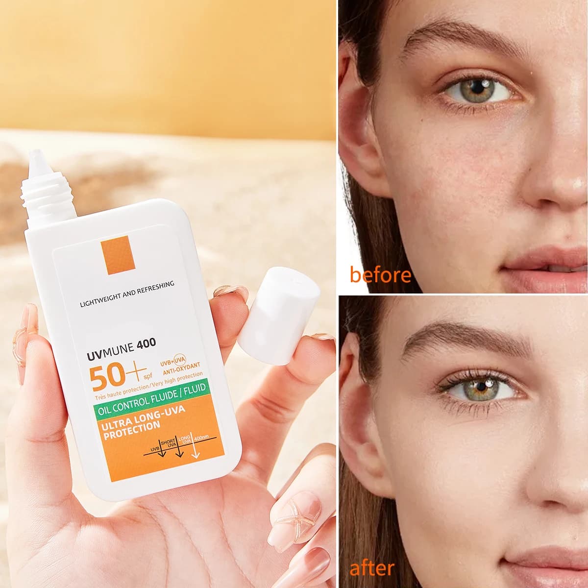 Crème solaire visage longue durée avec une protection UV élevée, rafraîchissante et hydratante, un produit 2 en 1 pour le soin de la peau et la protection solaire