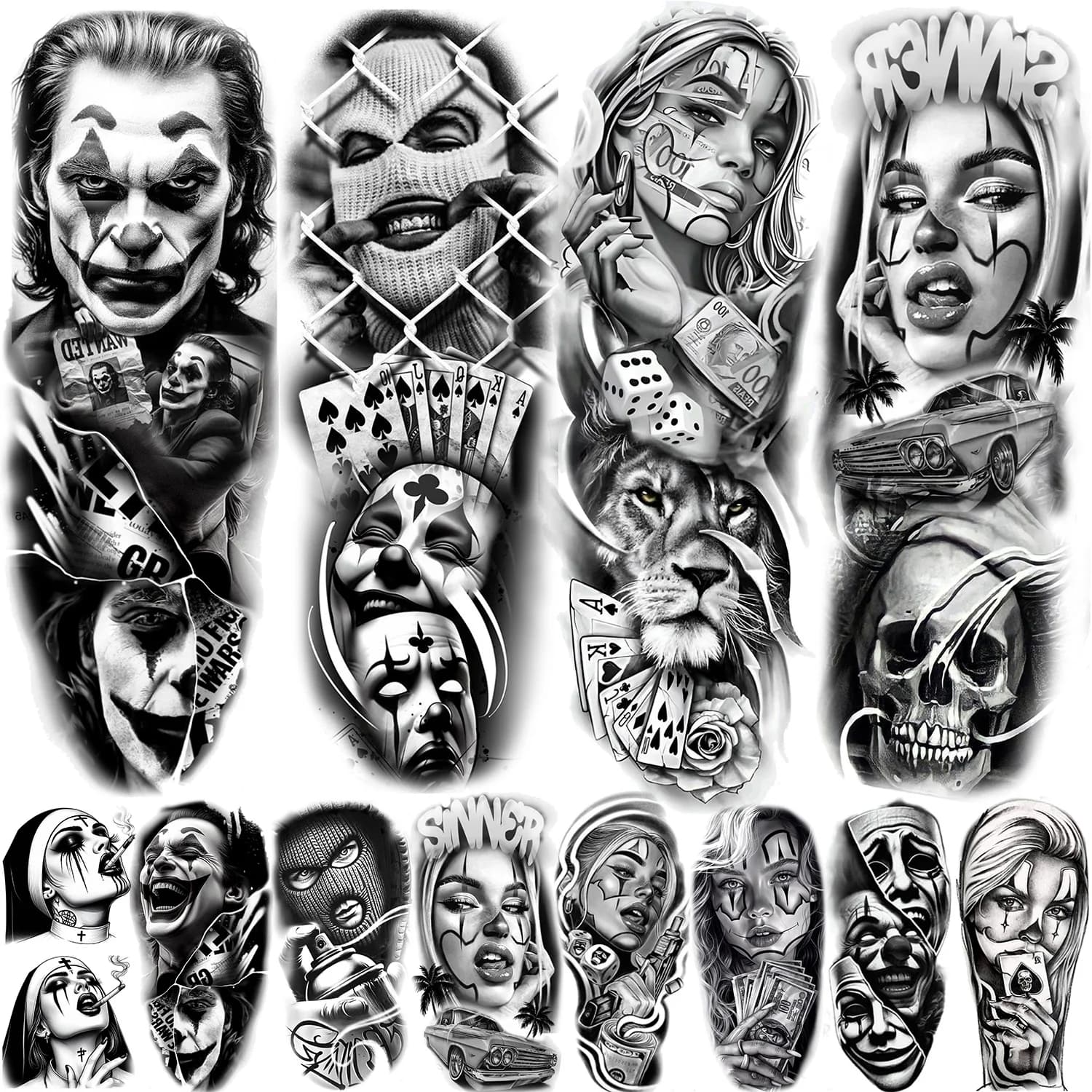 1 feuille bras complet voleur Gangster tatouages temporaires pour hommes femmes imperméable Tatoo manches réaliste