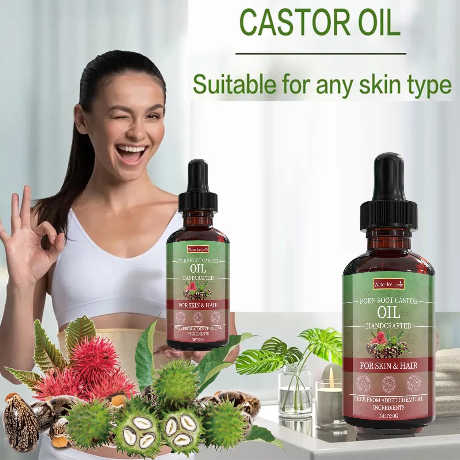 Huile de Ricin à la Racine de Poke pour Peau et Cheveux - Mixte Naturel Artisanal, Hydratation Profonde, Nutrition Hivernale, Sans Produits Chimiques