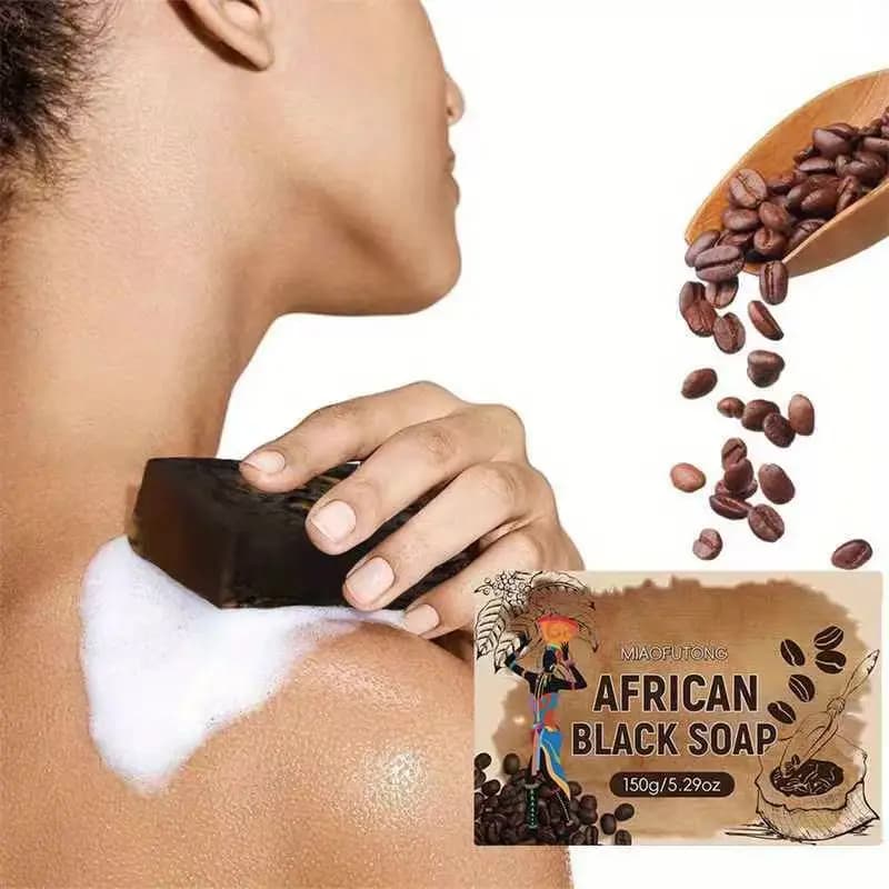 Savon noir africain 5,29 oz, savon au café, contient du beurre de karité, des gousses de cacao, convient à tous les types de peau, peut être utilisé partout