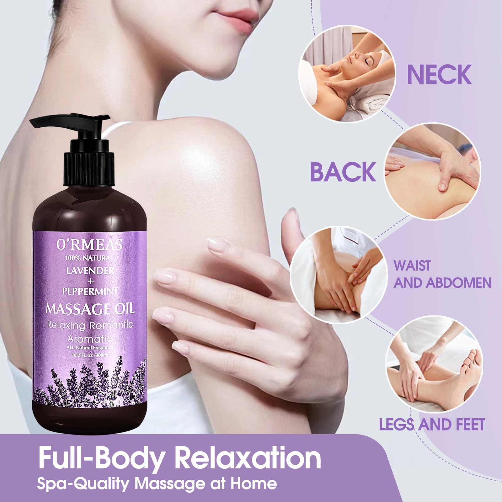 Huile corporelle de massage infusée à la lavande et à la menthe poivrée - Formule chauffante et hydratante pour hommes et femmes, 10,2 fl.oz