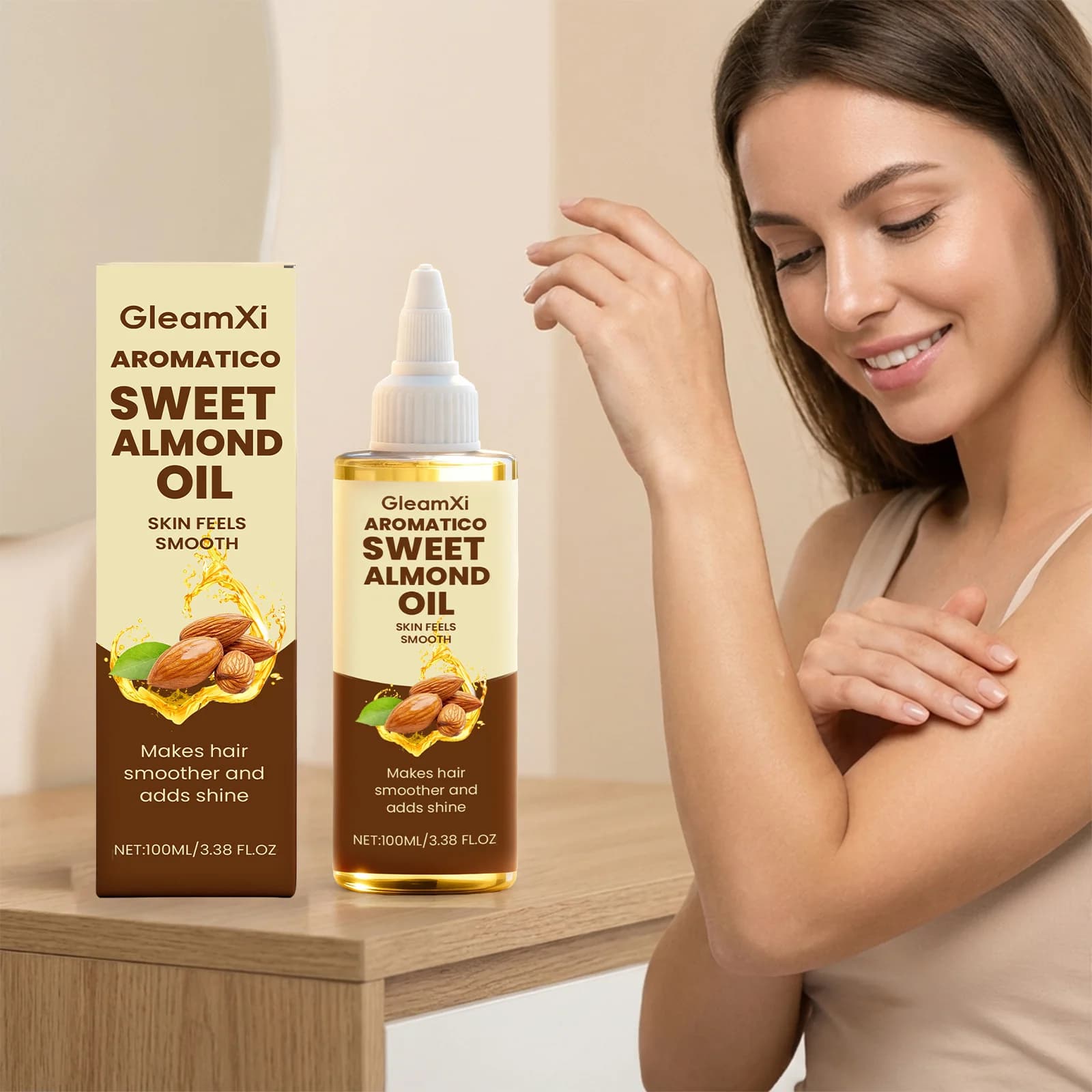 Huile Corporelle à l'Amande Réparatrice Anti-Dessèchement Anti-Peeling Raffermissante Éclaircissante Lissante Hydratante Longue Durée Parfumée Soin Cheveux et Corps