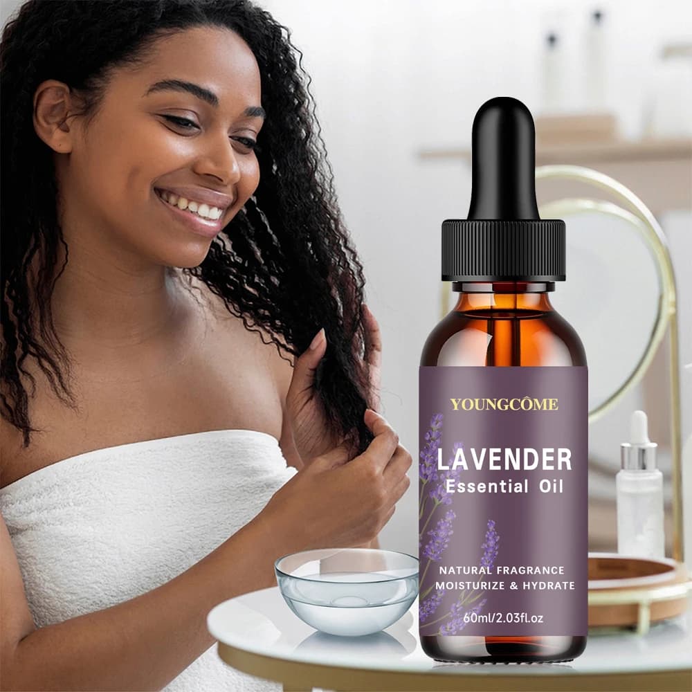 Huile de lavande biologique 40/60 ml pour cheveux et visage – Peau sèche hydratante, formule anti-acné, sans cruauté et végétalienne, 1/4 ensemble facile à utiliser