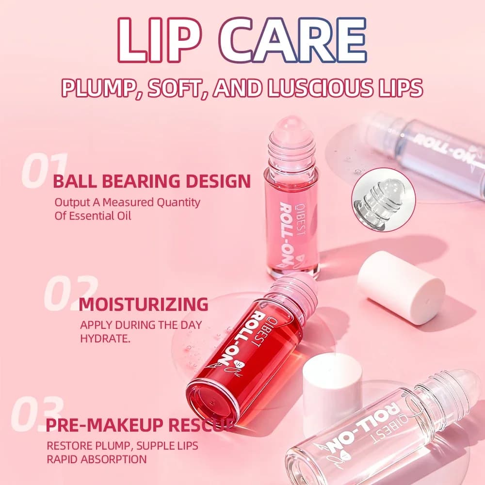 QIBEST Coffrets d'huiles à lèvres roll-on hydratantes et nourrissantes, brillant à lèvres, baume à lèvres nourrissant, lisse, longue durée, incolore, anti-dessèchement