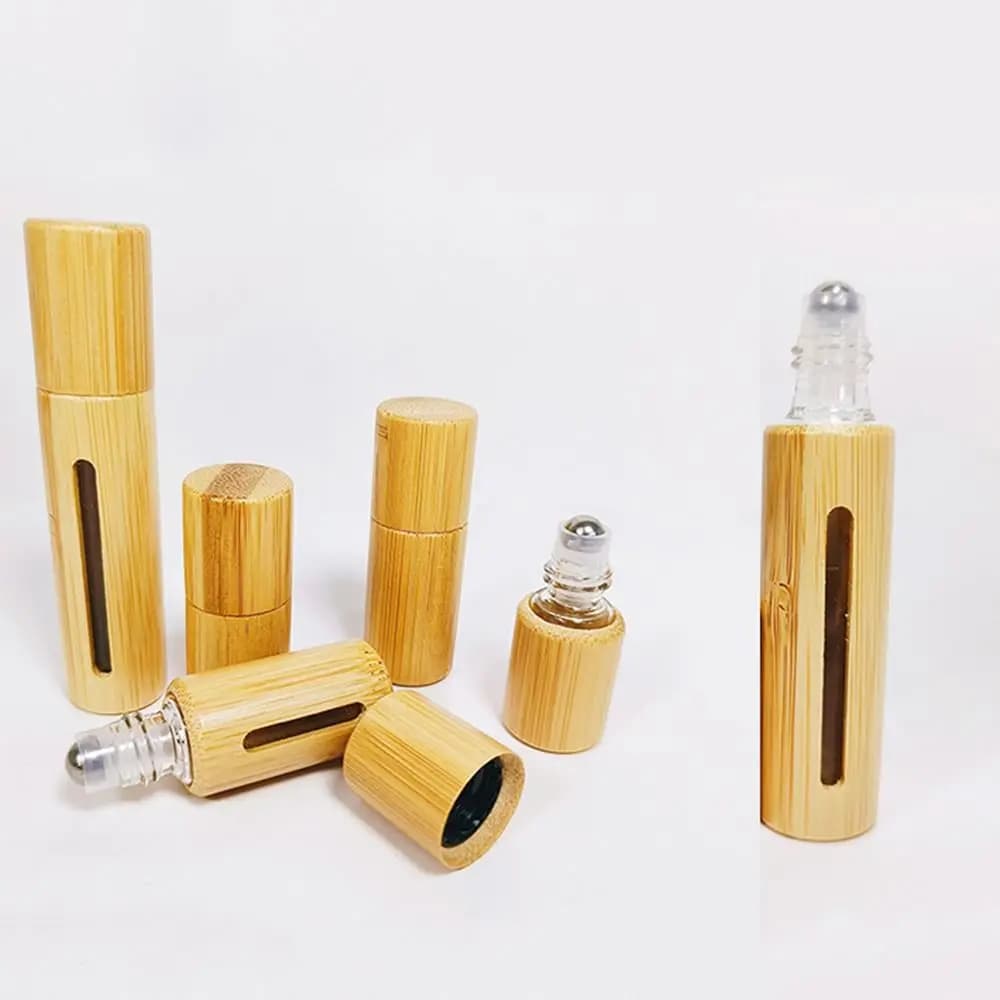 Bouteille à rouleau en bambou de 3/5/10ml, bouteille à rouleau en bois, huile essentielle, brillant à lèvres, Tube rechargeable, bouteille de parfum vide en bois/verre
