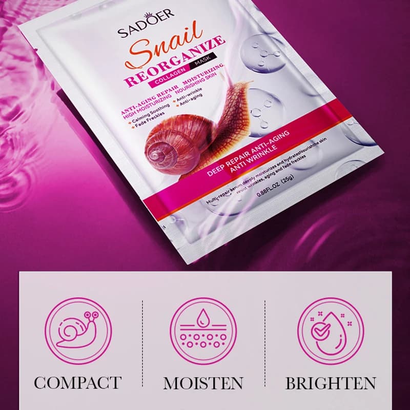 5 pièces SADOER escargot collagène masque Facial raffermissant hydratant éclaircissant hydratant masques faciaux beauté visage produits de soins de la peau