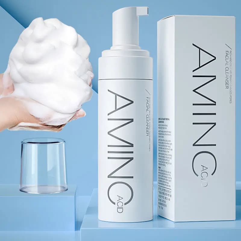 Mousse nettoyante aux acides aminés, hydratante, contrôle de l'huile, nettoyage en profondeur, élimination des acariens, acné, nettoyant pour le visage, mousse éclaircissante pour la peau
