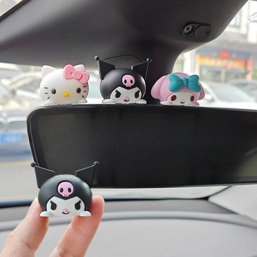 Décorations en caoutchouc 3D Hello Kitty My Melody Kuromi Cinnamoroll, jolis accessoires pour tableau de bord de voiture, 1/4 pièces