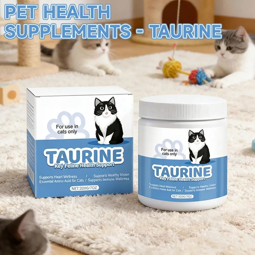 Acide aminé essentiel pour chats, supplément de taurine en poudre, soutient la santé immunitaire et la fonction cardiaque, soins de santé pour chats, 200g