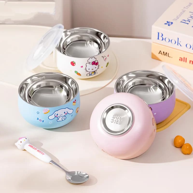 Pour Sanrio Kuromi 5 pouces bol de riz Hello Kitty Cinnamoroll bols bols à soupe en acier inoxydable vaisselle alimentaire complémentaire pour bébé
