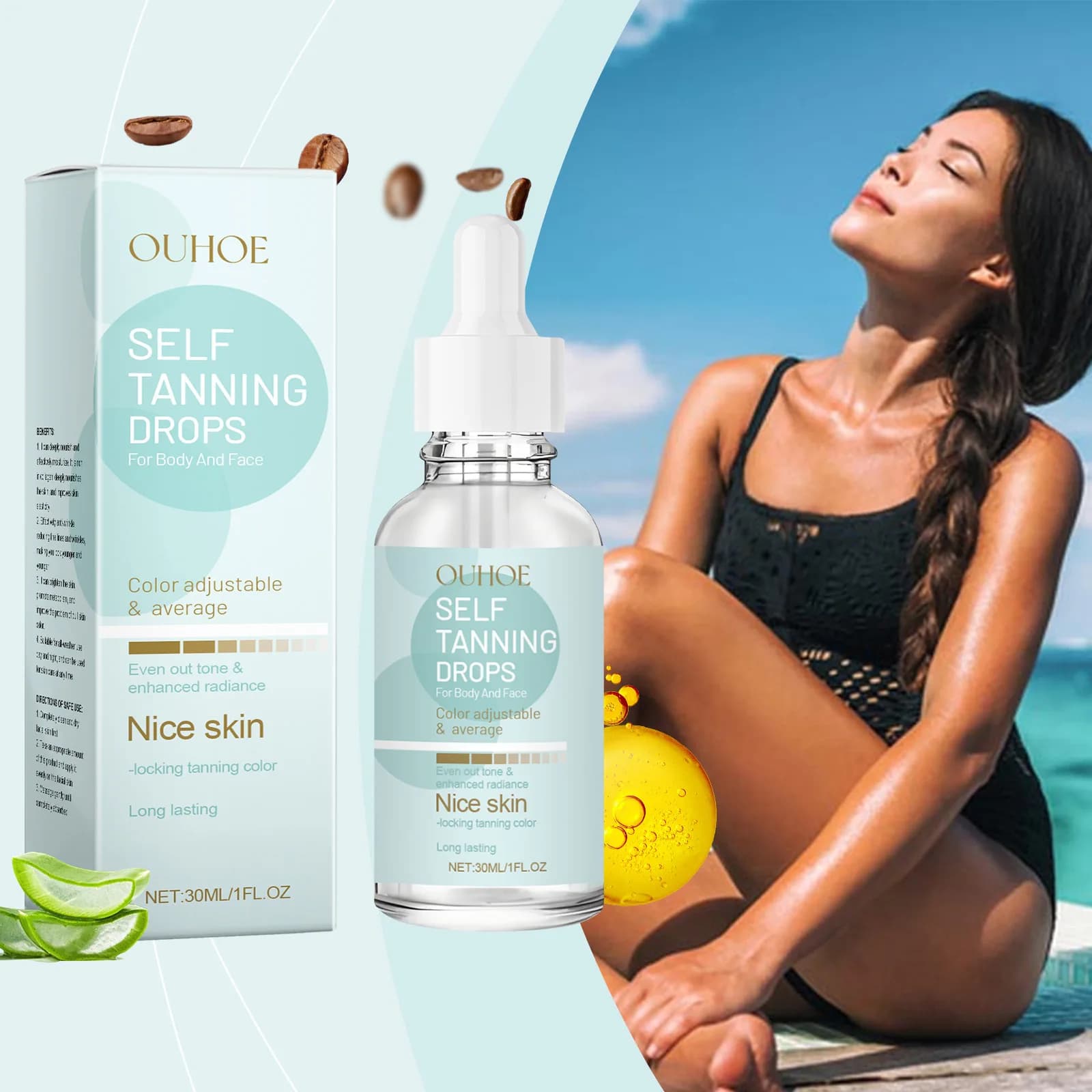 Gouttes autobronzantes bronzées sans soleil