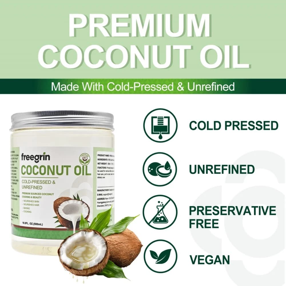 Huile de coco 100% naturelle biologique pressée à froid vierge hydratante nourrissante pour la peau, les cheveux et le corps, réparatrice, hydratant chaudement recommandé