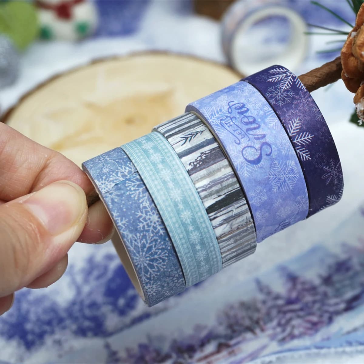 18 rouleaux/boîte, ruban washi scène de neige de noël, adapté au journal de bricolage, décoration de boîte-cadeau, cadeau de noël pour amis
