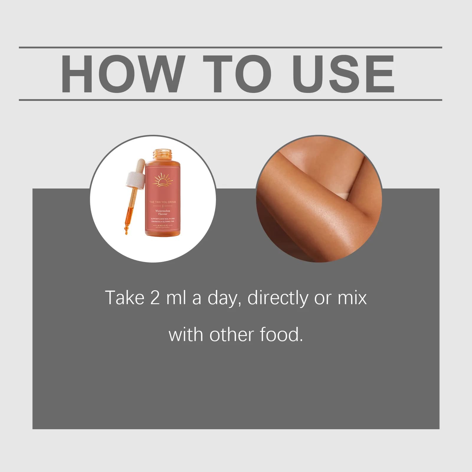 Gouttes autobronzantes buvables saveur pastèque pour booster la mélanine et obtenir un éclat bronzé naturel - Complément de bronzage