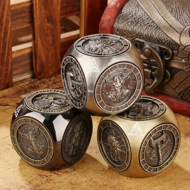 Dés tournants créatifs avec Six motifs différents D4/d6/d8/d10/d12/d20 dés rotatifs en métal 7 en 1 pour les événements de jeux de rôle RPG