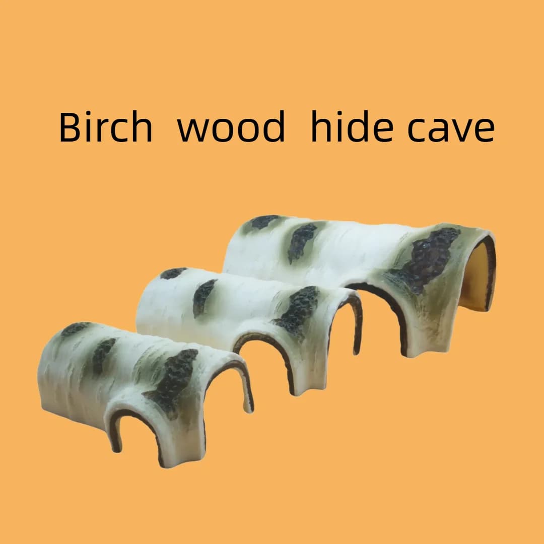 Grotte de cachette pour reptiles – Abri durable en résine à texture de bois de bouleau pour lézards et amphibiens, idéal pour perdre, détendre et jouer