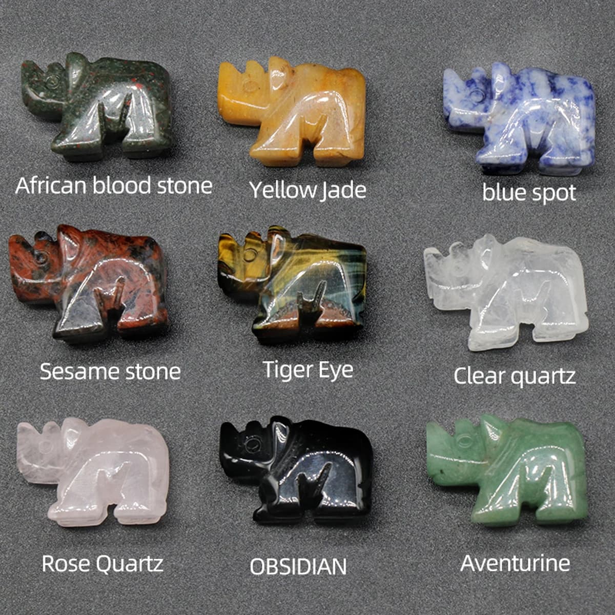 Statue de rhinocéros sculptée en quartz rose de charbon naturel