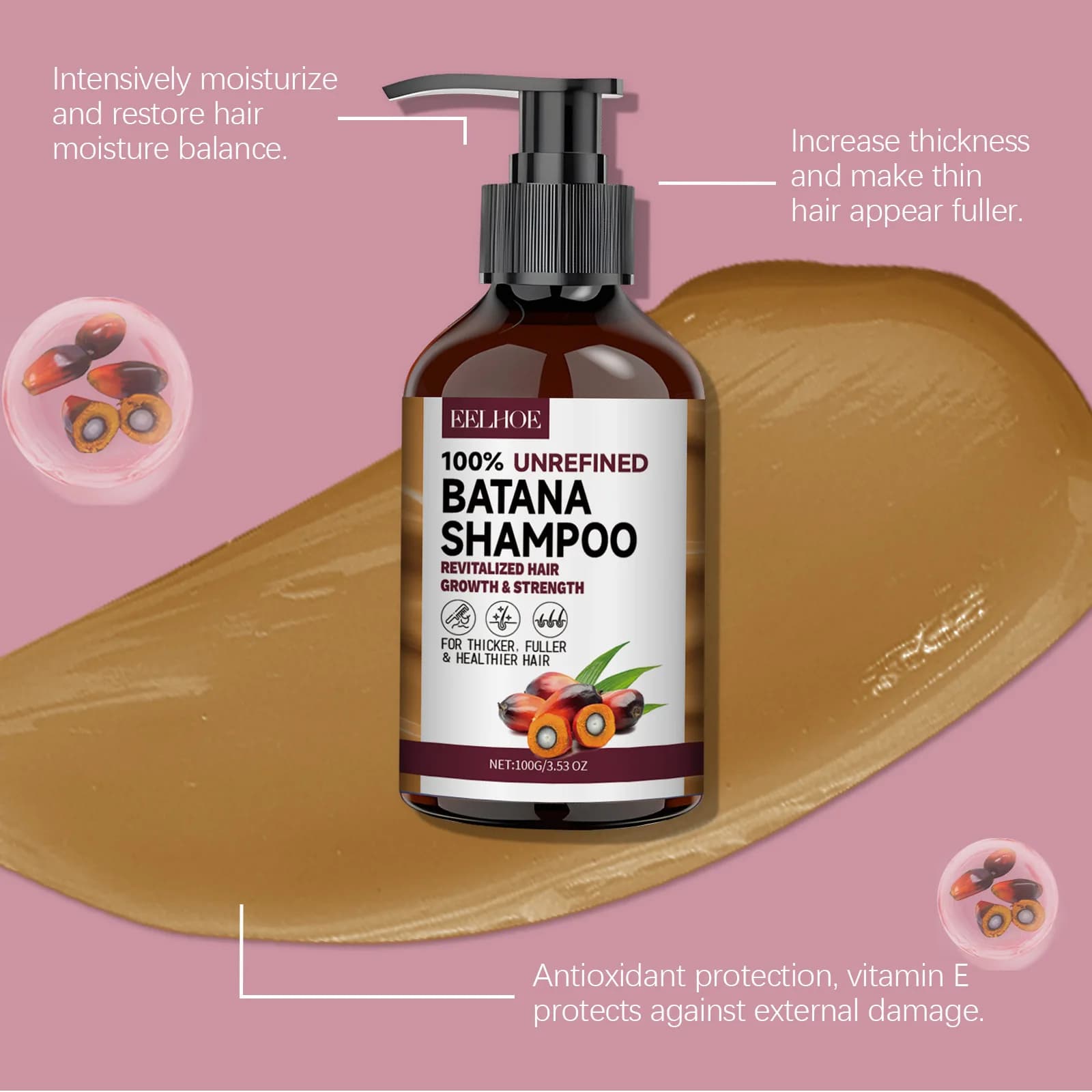 Shampooing Traitant aux Huiles de Batana Bio pour Cheveux Abîmés et Desserrés