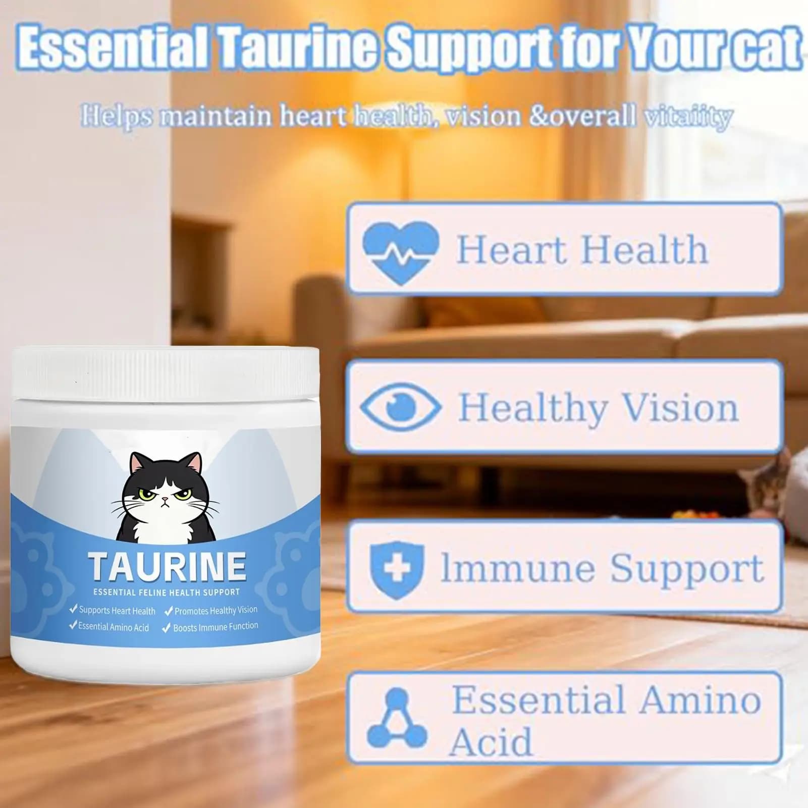 Compléments alimentaires pour chats en poudre hydrosoluble pour la santé cardiaque des chats, L-Lysine pour chatons, à mélanger dans la nourriture, soin quotidien pour chats