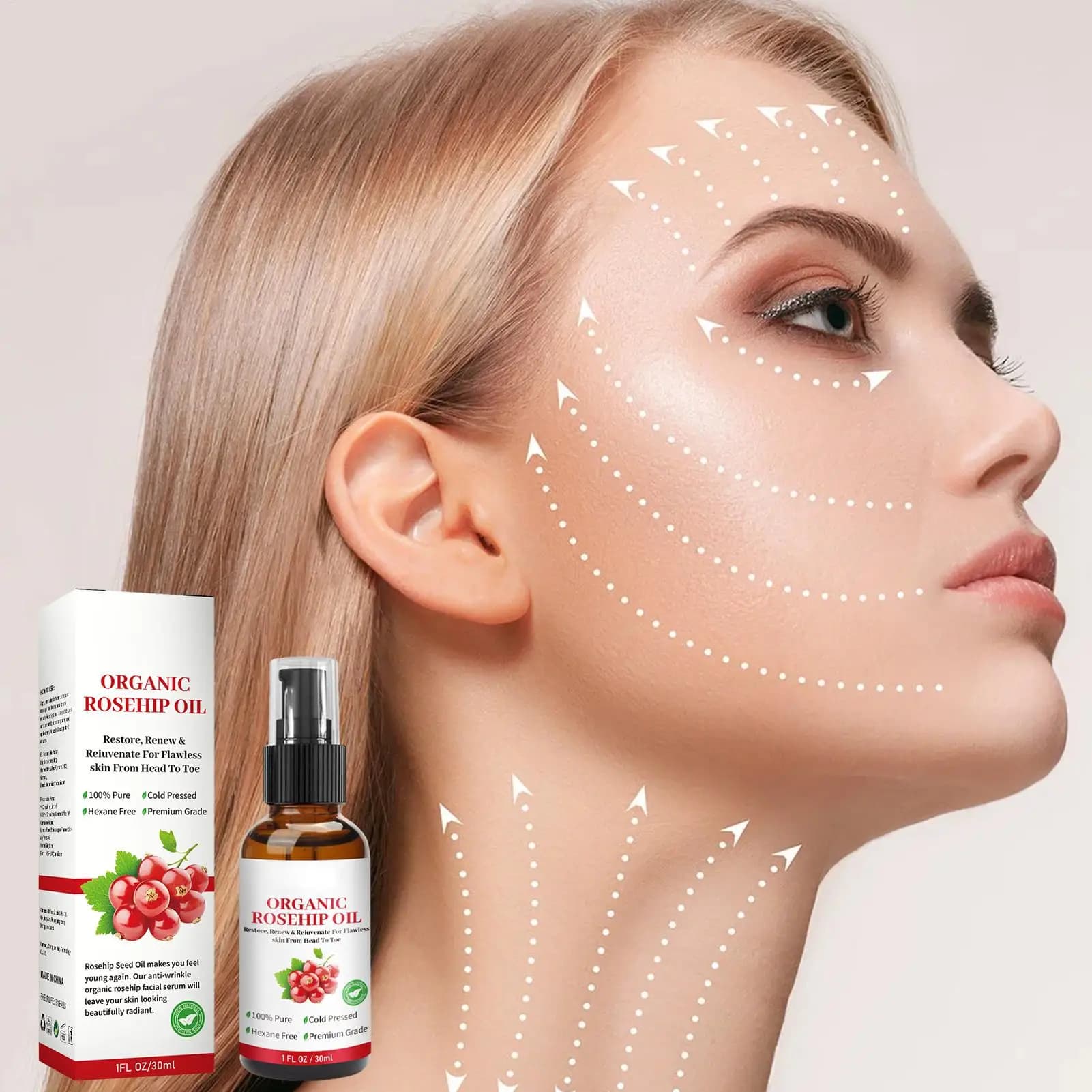 Huile pour le visage à l'huile de rose musquée biologique 30 ml