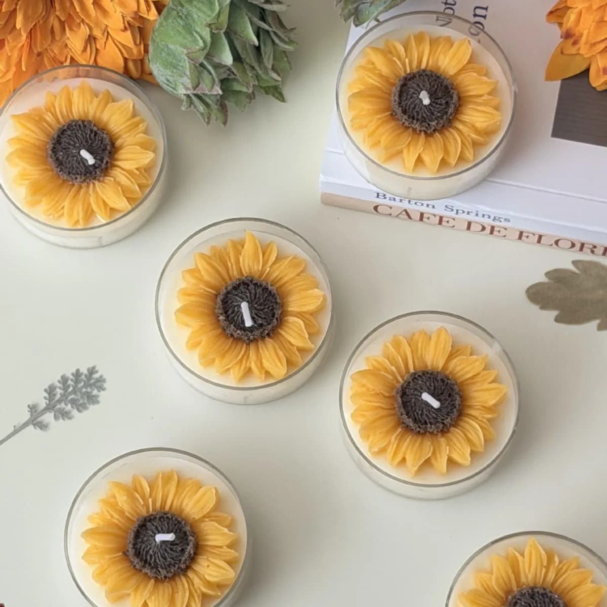 Bougie d'aromathérapie en forme de fleur de tournesol, en cire de soja faite à la main, sans fumée, décoration de la maison, cadeau créatif, 1 pièce
