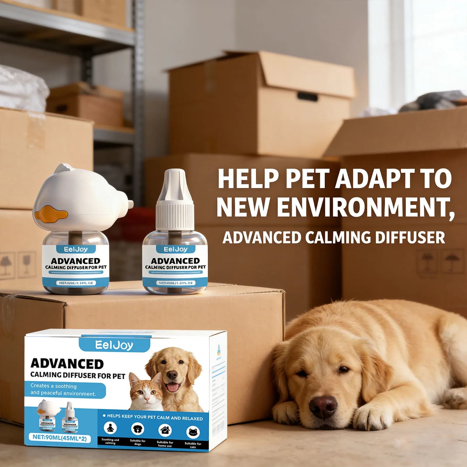 Kit diffuseur apaisant pour chien, relaxation, anti-anxiété, prévention du stress environnemental, prévention de l'incontinence urinaire, liquide apaisant pour animaux de compagnie