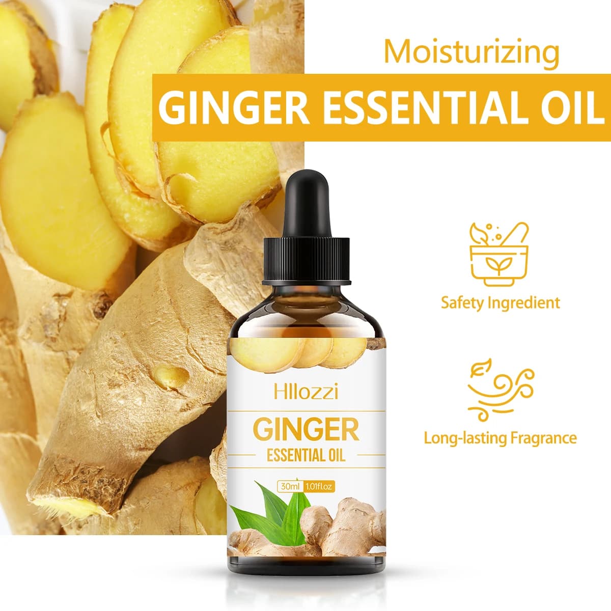Huile essentielle de gingembre pour le soin du cuir chevelu, 30ml, soins des ongles, humidificateur d'aromathérapie, diffuseur de savon, fabrication de bricolage